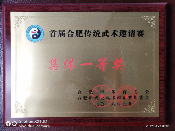 首届合肥传统武术邀请赛集体一等奖
